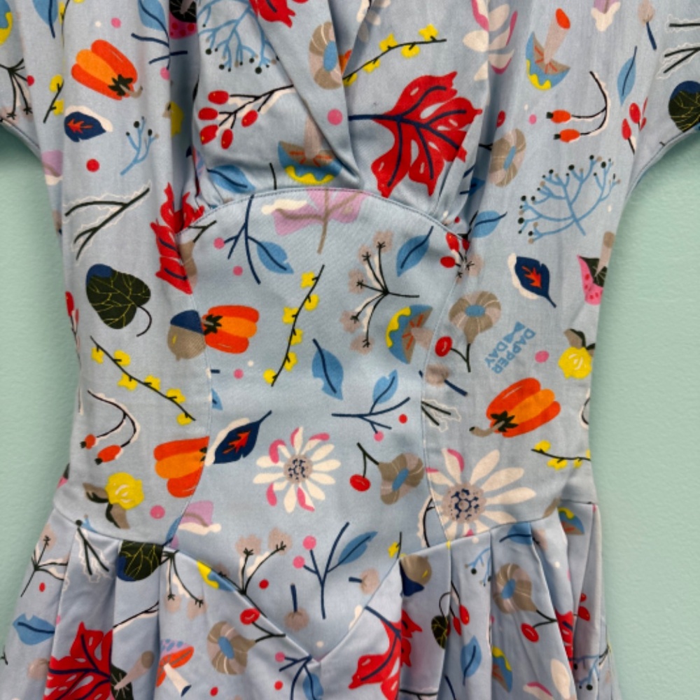 Dapper day fit and flare floral print dress in blue/multi size XS. USED - Picture 4 of 6